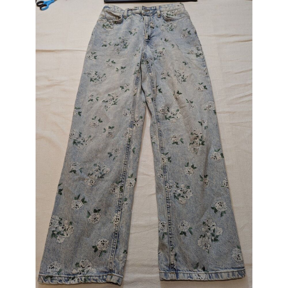 Wild Fable Floral Print Jeans Womens 29x31 90s Relaxed Straight Acid Wash Denim